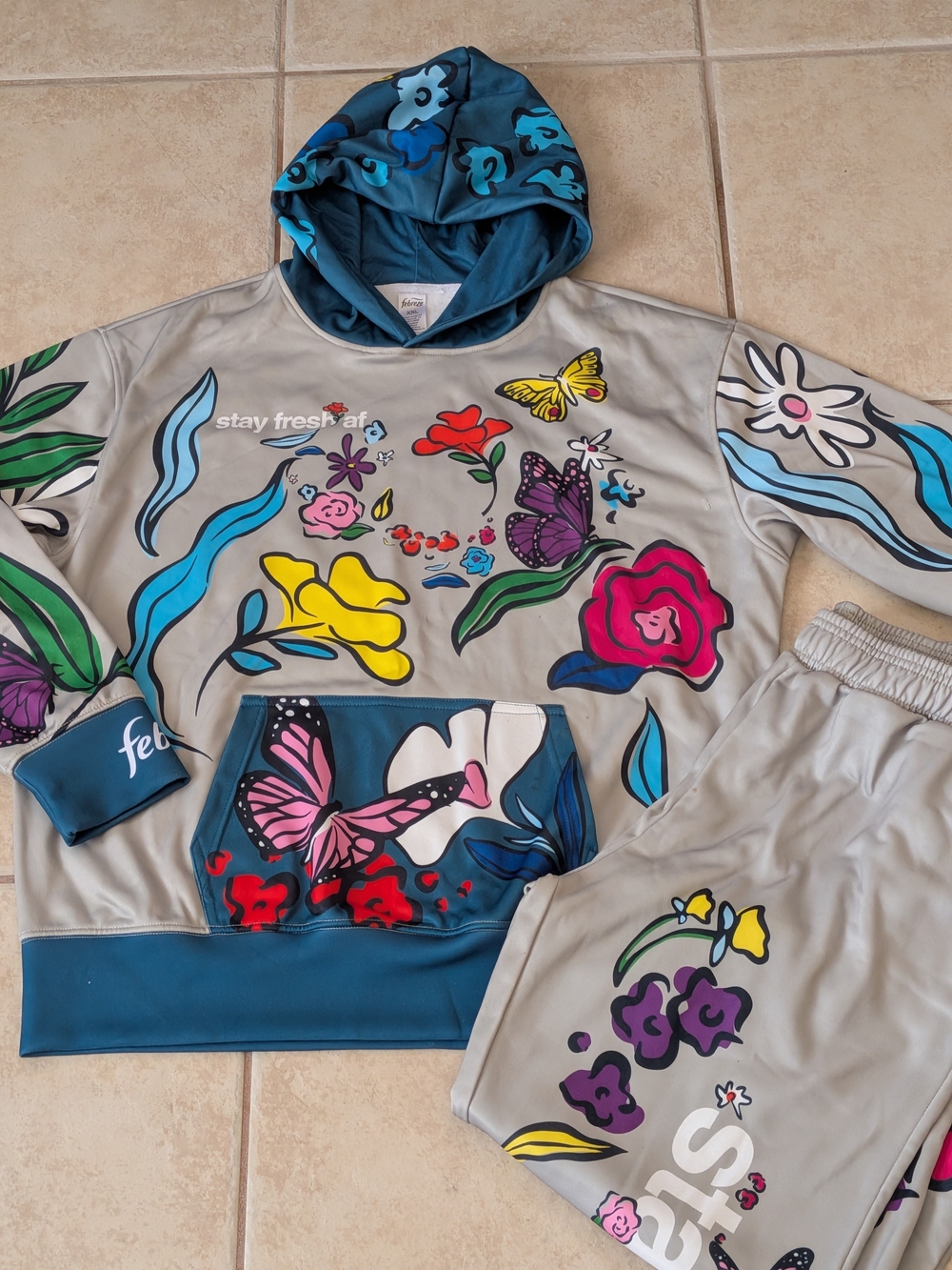 Febreze Teal and Light Gray Hooded Pullover Hoodie & Joggers Set